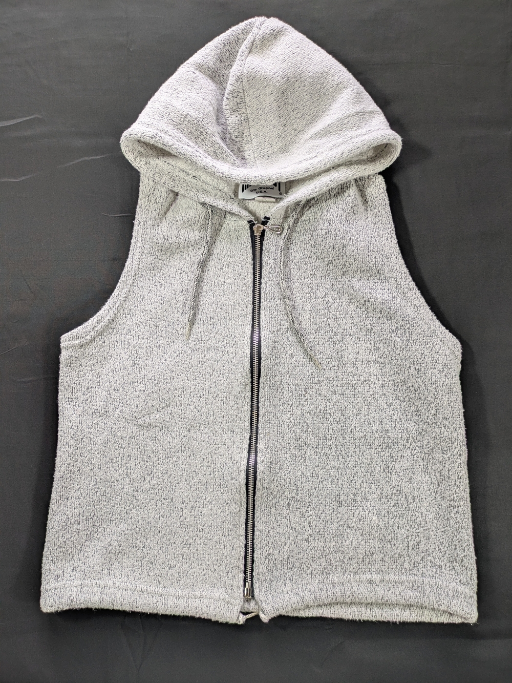 Vintage 80s 90s Hardbody USA Hooded Zip Vest Heather Grey Knit Top M